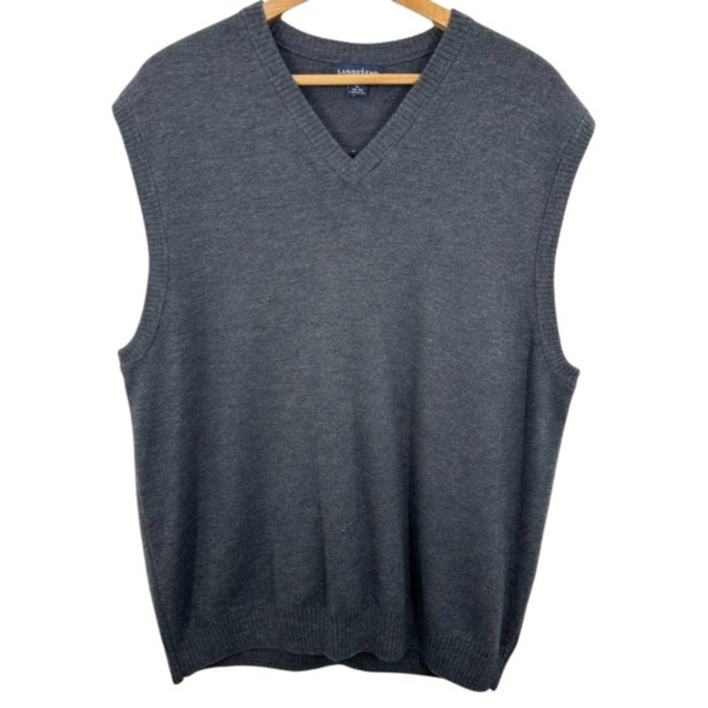 Lands' End Classic V-Neck Sweater Vest Charcoal Gray 100% Merino Wool Academia
